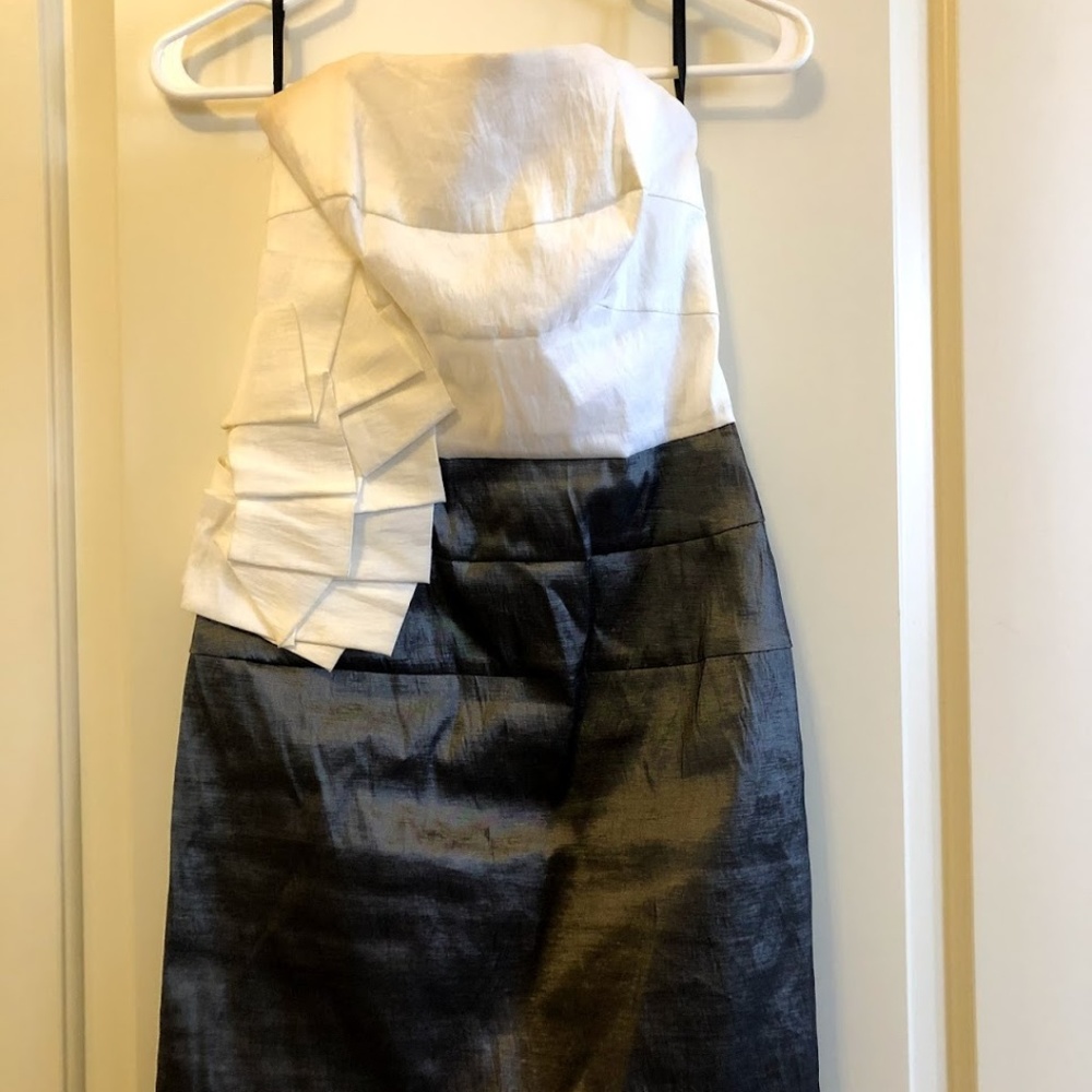 Cream and dark gray homecoming/prom dress